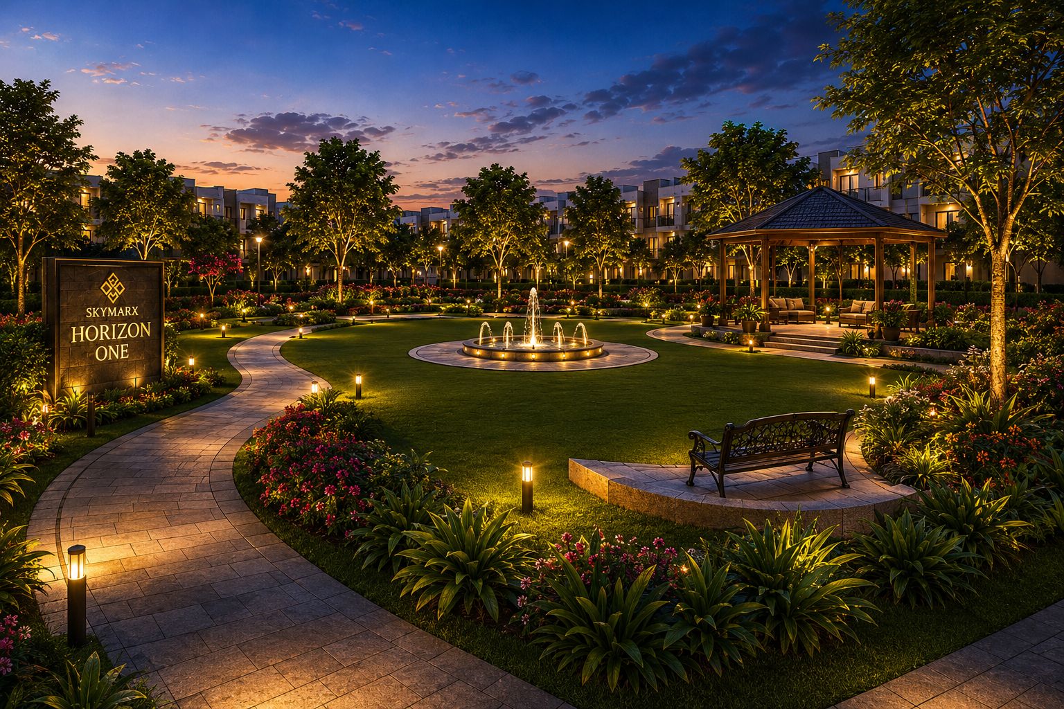 SkyMarx Horizon One manicured park environment
